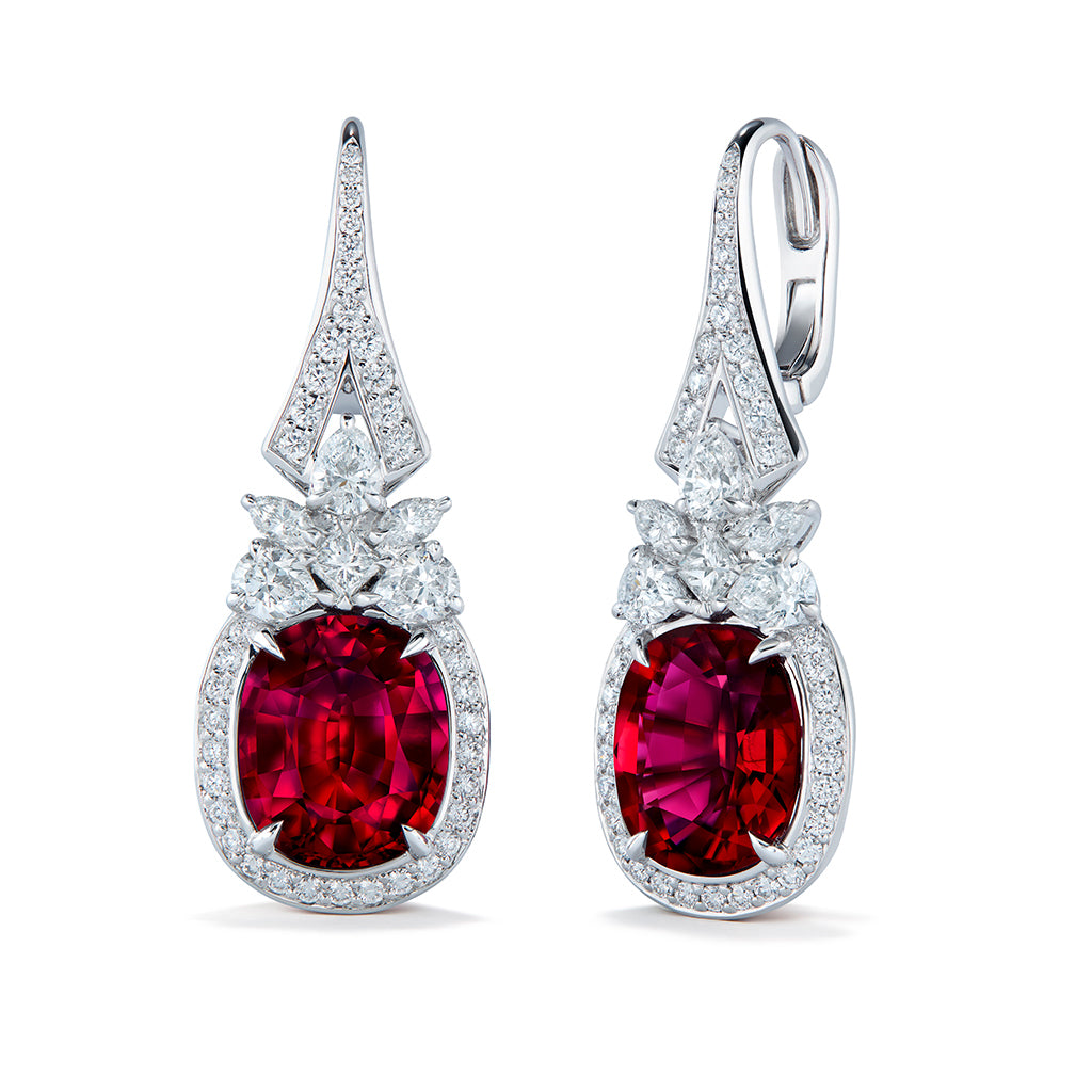 Pigeons Blood Rubellite Earrings with D Flawless Diamonds set in 18K White Gold