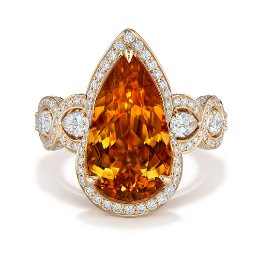 Brazilian Imperial Topaz Ring with D Flawless Diamonds set in 18K Yellow Gold