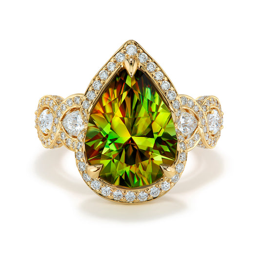 Sphene Ring with D Flawless Diamonds set in 18K Yellow Gold