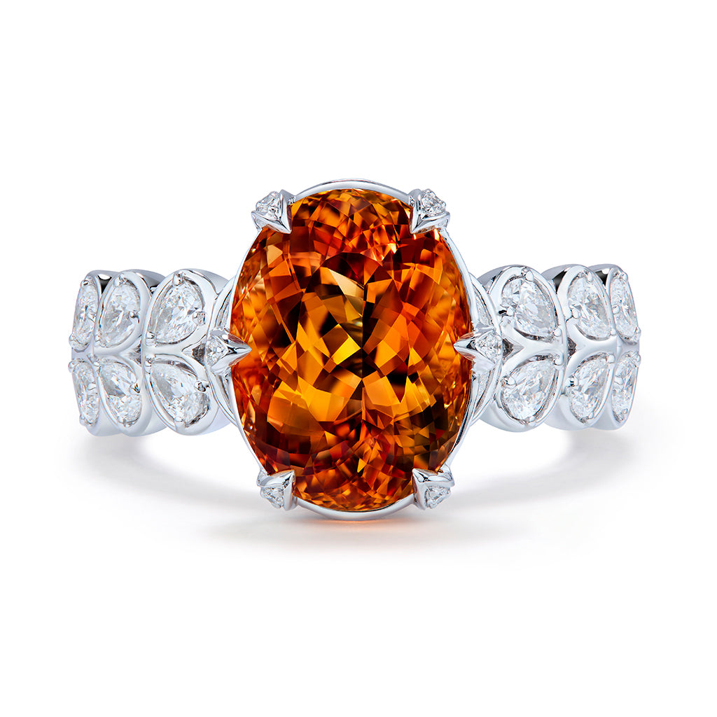 Brazilian Vivid Imperial Topaz Ring with D Flawless Diamonds set in 18K White Gold