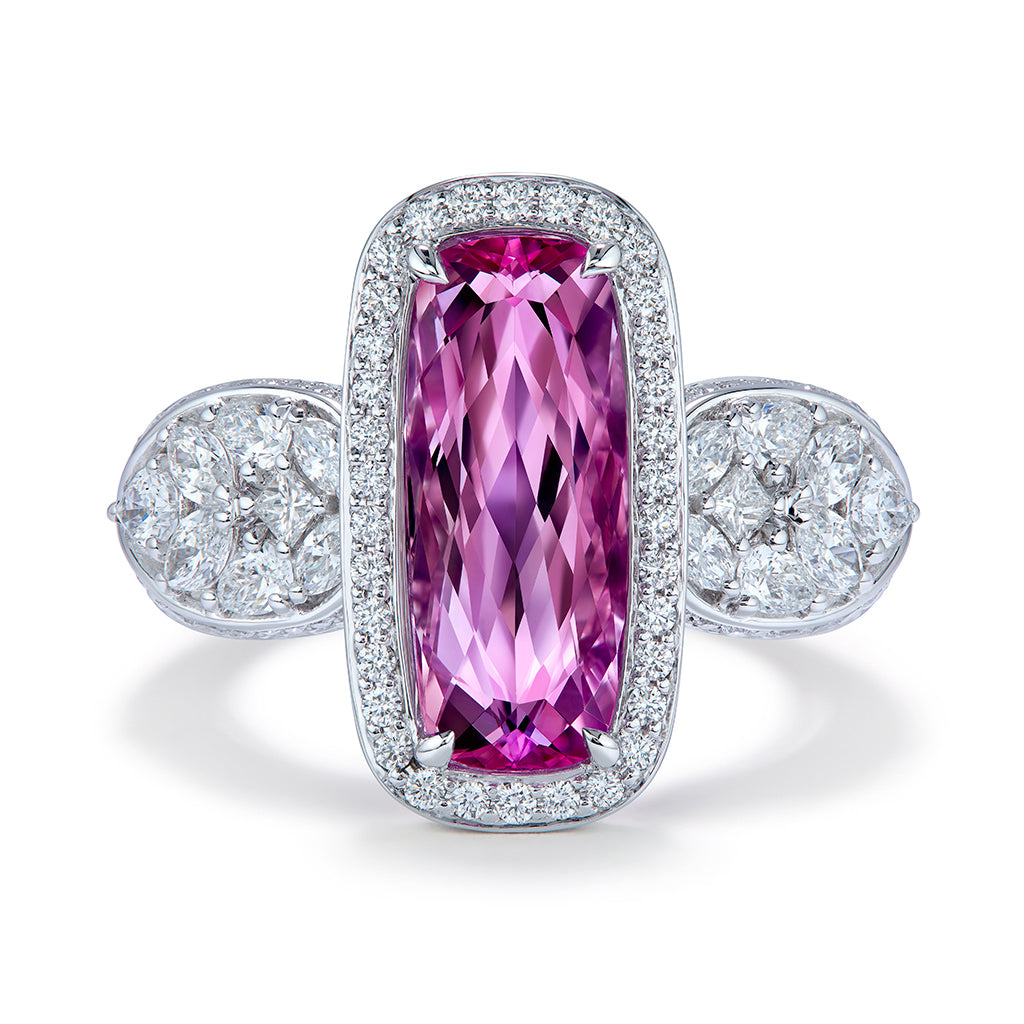 Flawless Unheated Brazilian Intense Pink Imperial Topaz Ring with D Flawless Diamonds set in 18K White Gold