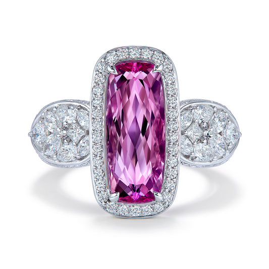 Flawless Unheated Brazilian Intense Pink Imperial Topaz Ring with D Flawless Diamonds set in 18K White Gold