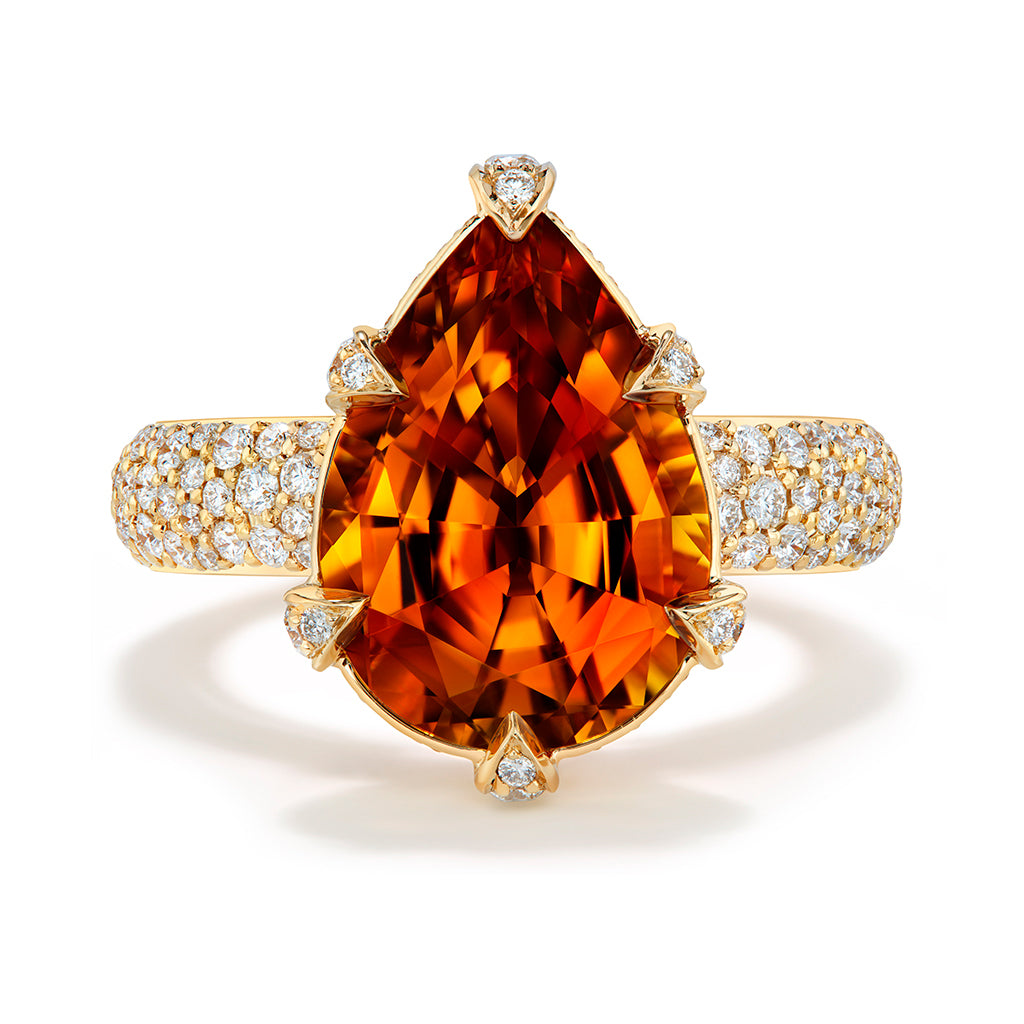Namibian Vivid Orange Tourmaline Ring with D Flawless Diamonds set in 18K Yellow Gold