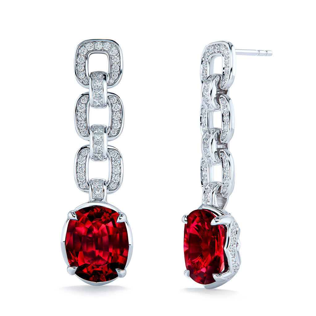 Pigeons Blood Rubellite Earrings with D Flawless Diamonds set in 18K White Gold