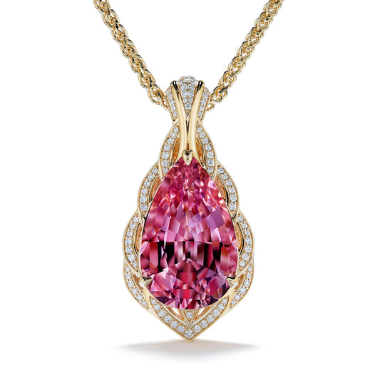 Pink Morganite Necklace with D Flawless Diamonds set in 18K Yellow Gold
