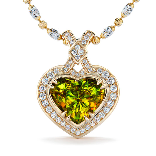 Sphene Necklace with D Flawless Diamonds set in 18K Yellow Gold