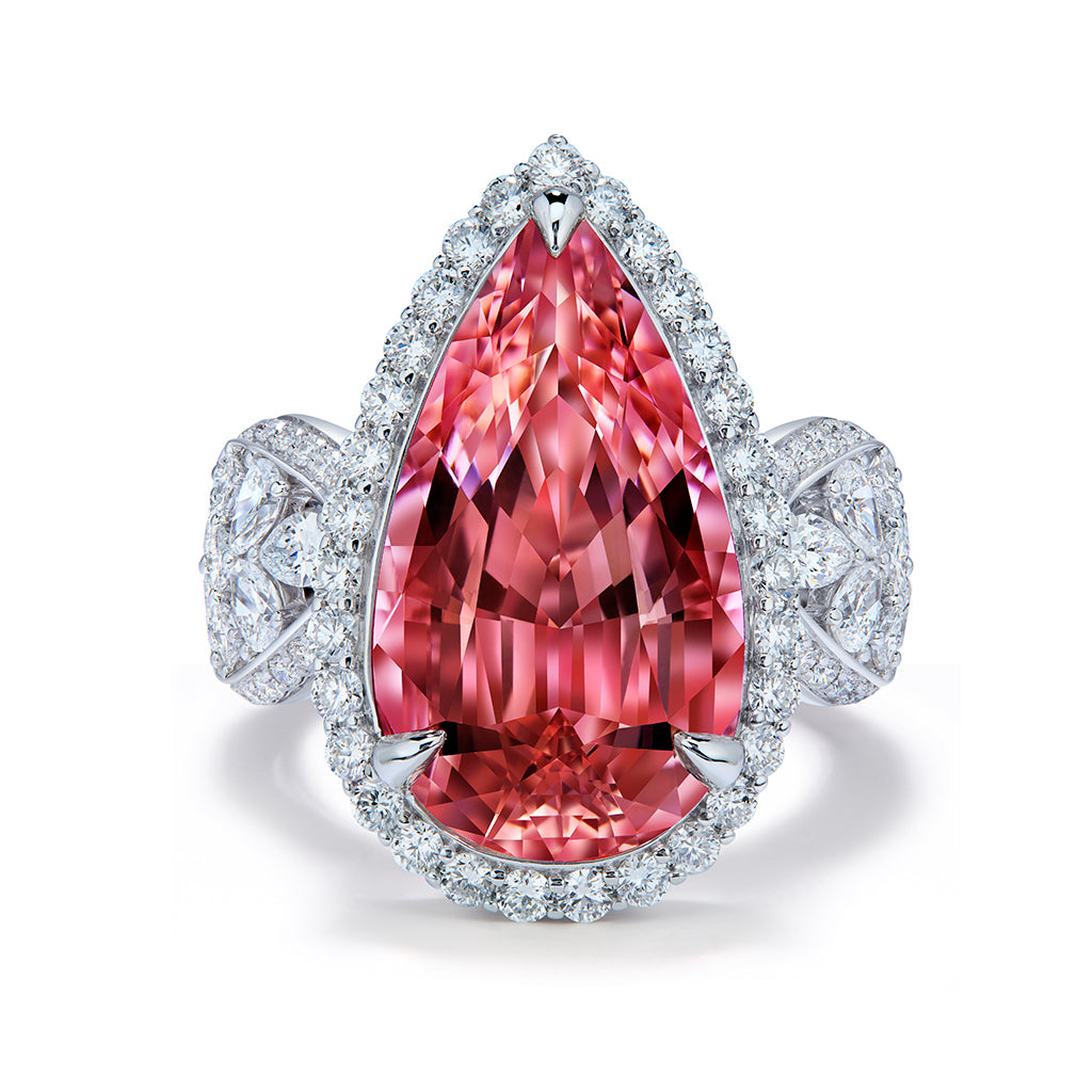 Intense Pink Morganite Ring with D Flawless Diamonds set in 18K White Gold