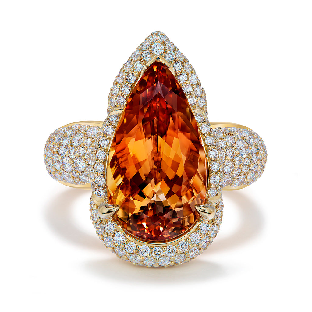 Brazilian Vivid Imperial Topaz Ring with D Flawless Diamonds set in 18K Yellow Gold