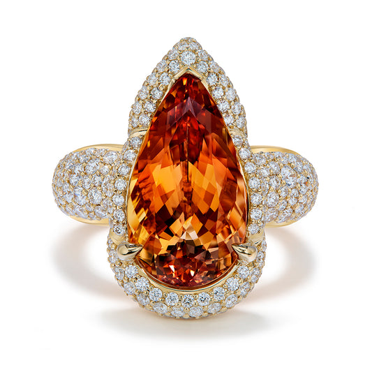 Brazilian Vivid Imperial Topaz Ring with D Flawless Diamonds set in 18K Yellow Gold