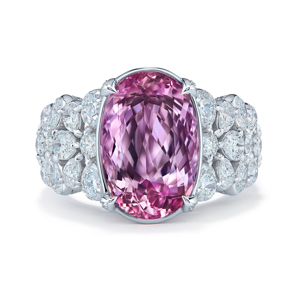 Unheated Brazilian Pink Imperial Topaz Ring with D Flawless Diamonds set in 18K White Gold