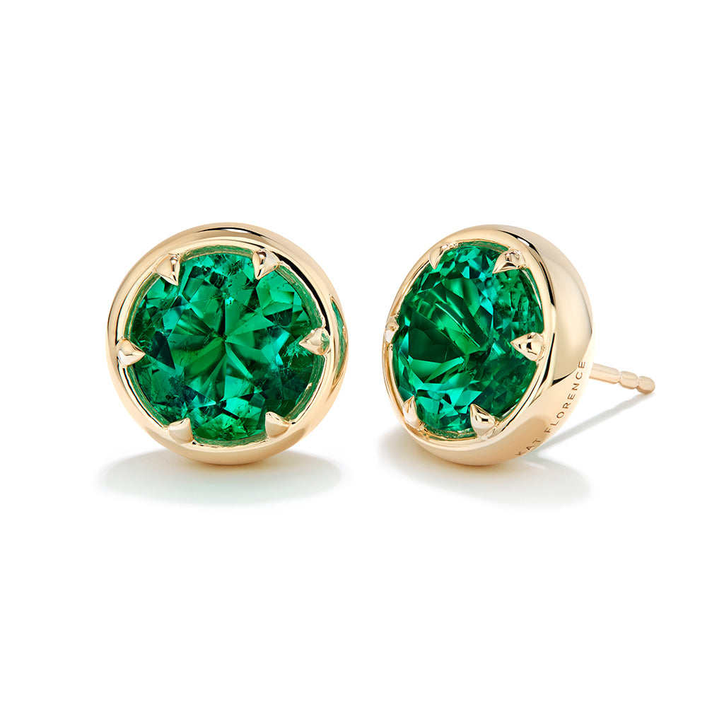 Muzo Colombian Intense Green Emerald Earrings with D Flawless Diamonds set in 18K Yellow Gold