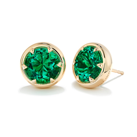 Muzo Colombian Intense Green Emerald Earrings with D Flawless Diamonds set in 18K Yellow Gold