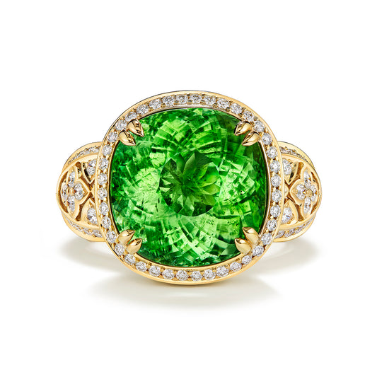 Neon Green Paraiba Tourmaline Ring with D Flawless Diamonds set in 18K Yellow Gold