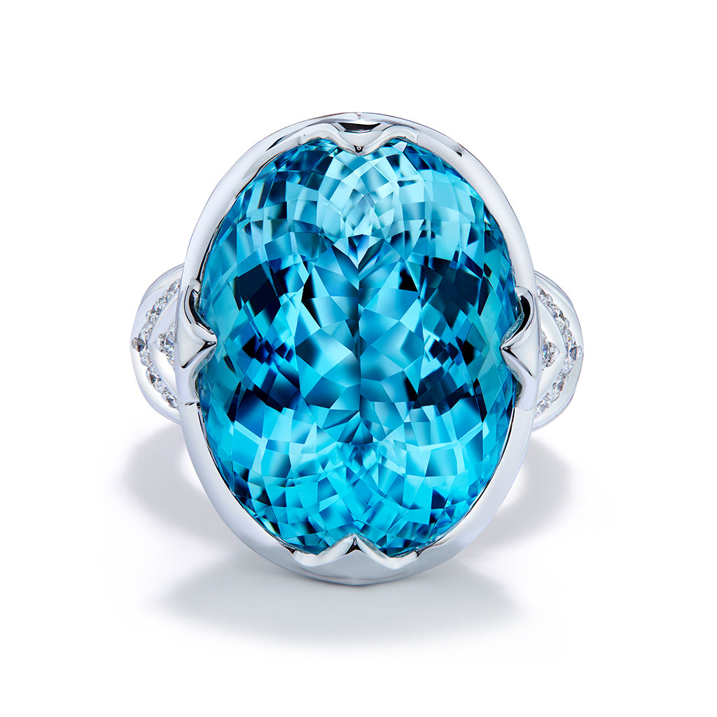Flawless Unheated Paraiba Tourmaline Ring with D Flawless Diamonds set in 18K White Gold