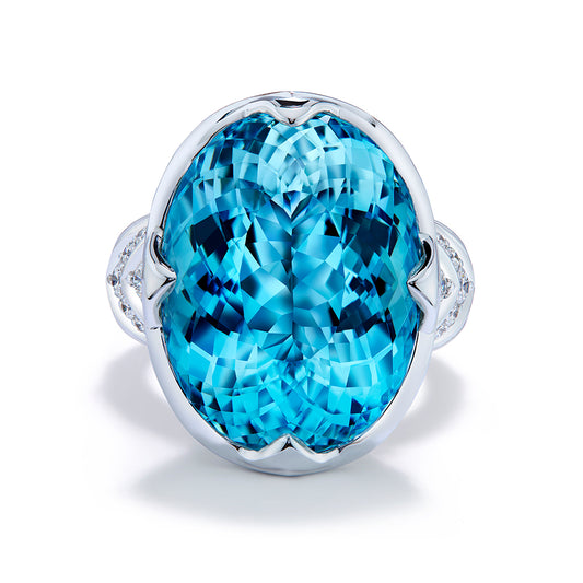 Flawless Unheated Paraiba Tourmaline Ring with D Flawless Diamonds set in 18K White Gold