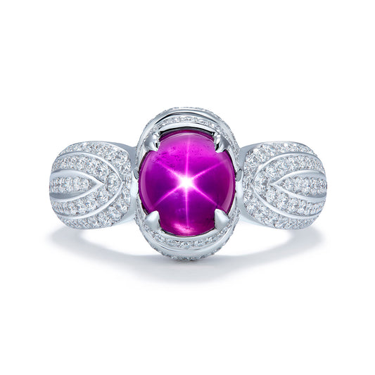 Unheated 650 Million Year Old Star Ruby Ring with D Flawless Diamonds set in 18K White Gold