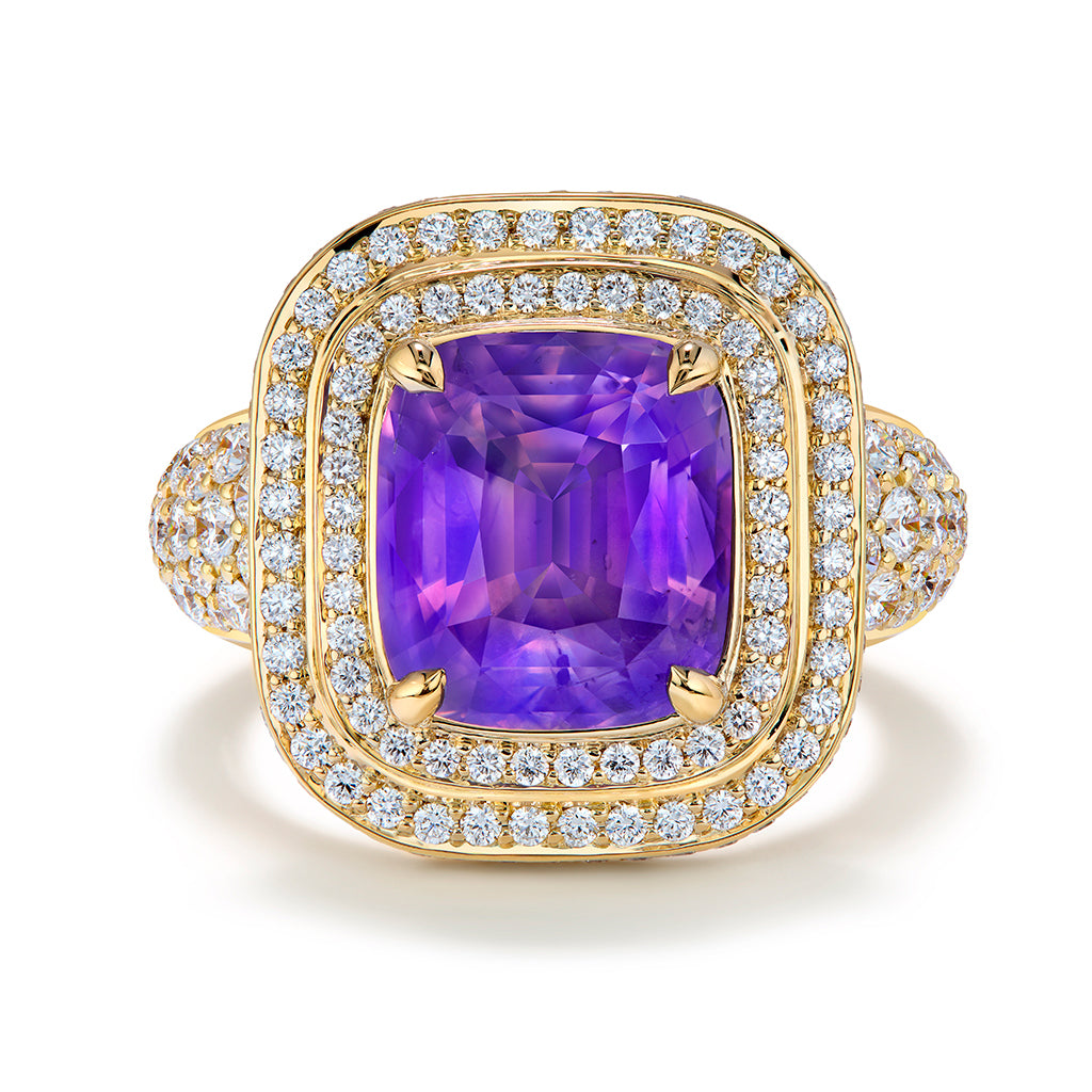 Unheated Kashmir Sapphire Ring with D Flawless Diamonds set in 18K Yellow Gold