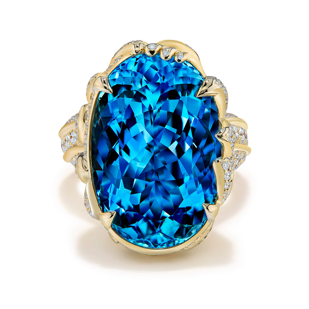 Santa Maria Aquamarine Ring with D Flawless Diamonds set in 18K Yellow Gold