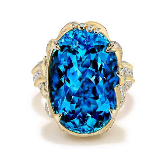 Santa Maria Aquamarine Ring with D Flawless Diamonds set in 18K Yellow Gold