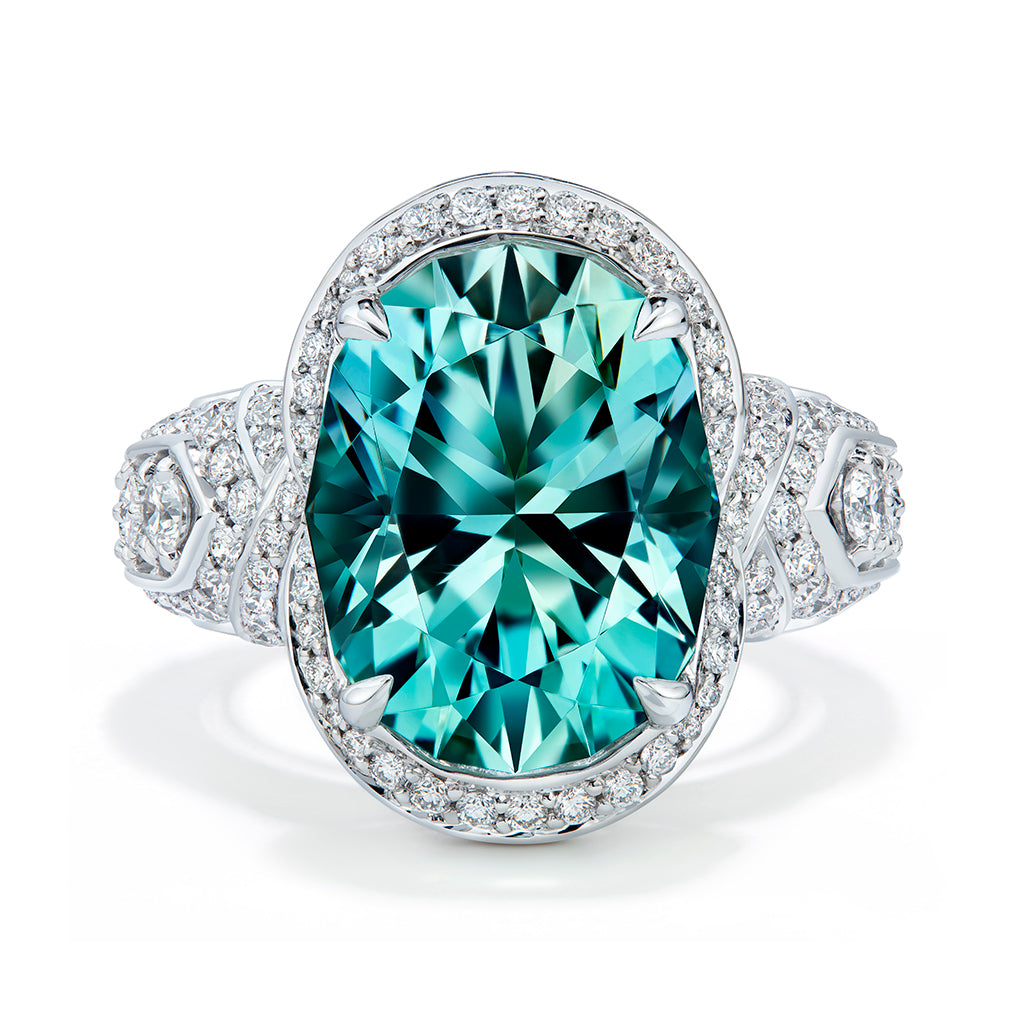 Unheated Paraiba Tourmaline Ring with D Flawless Diamonds set in 18K White Gold