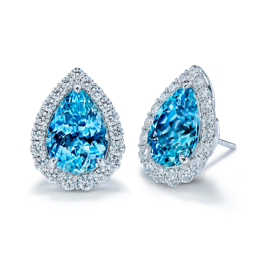 Unheated Flawless Paraiba Baby Lumina Earrings with D Flawless Diamonds set in 18K White Gold