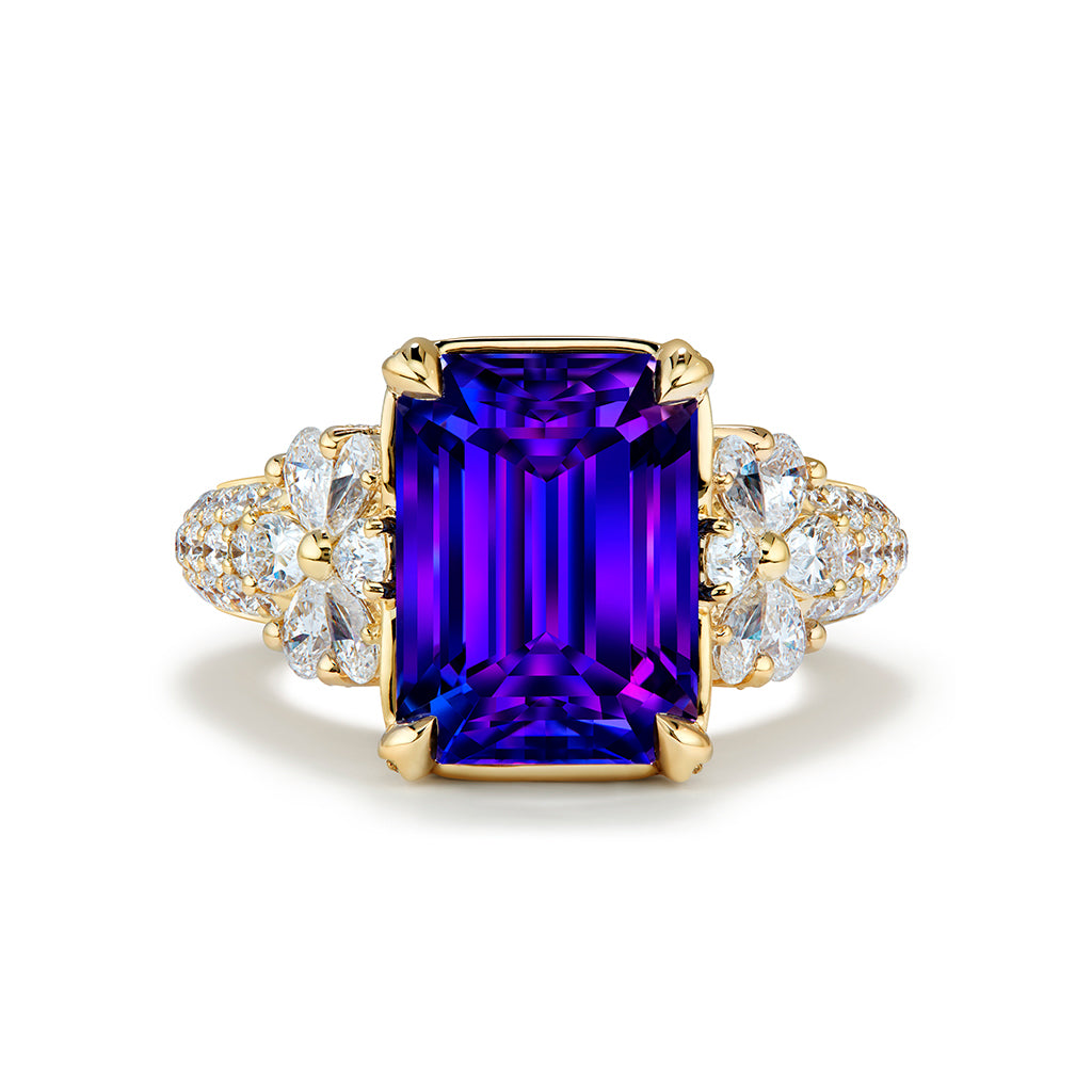 Tanzanite Ring with D Flawless Diamonds set in 18K Yellow Gold