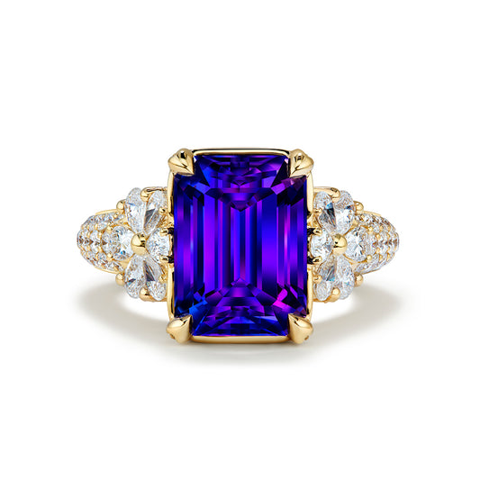 Tanzanite Ring with D Flawless Diamonds set in 18K Yellow Gold