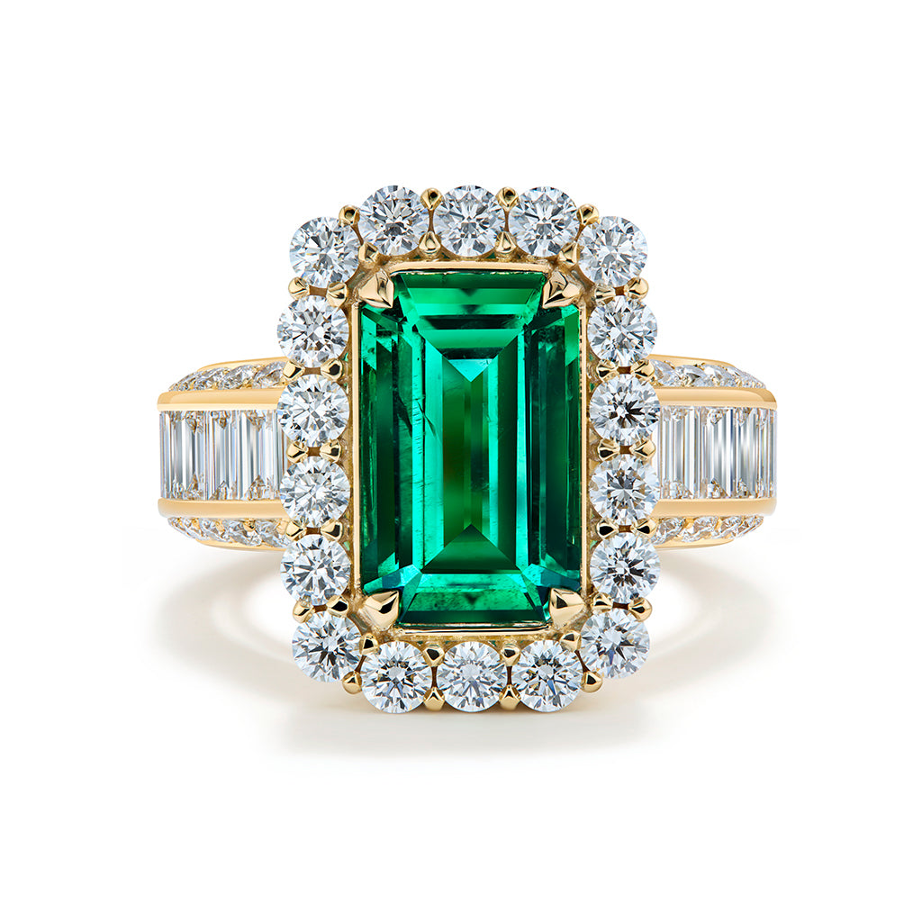 Top Gubelin Certified No Oil Emerald Ring with D Flawless Diamonds set in 18K Yellow Gold