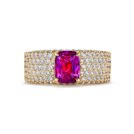 Unheated Intense Pink Sapphire Ring with D Flawless Diamonds set in 18K Yellow Gold