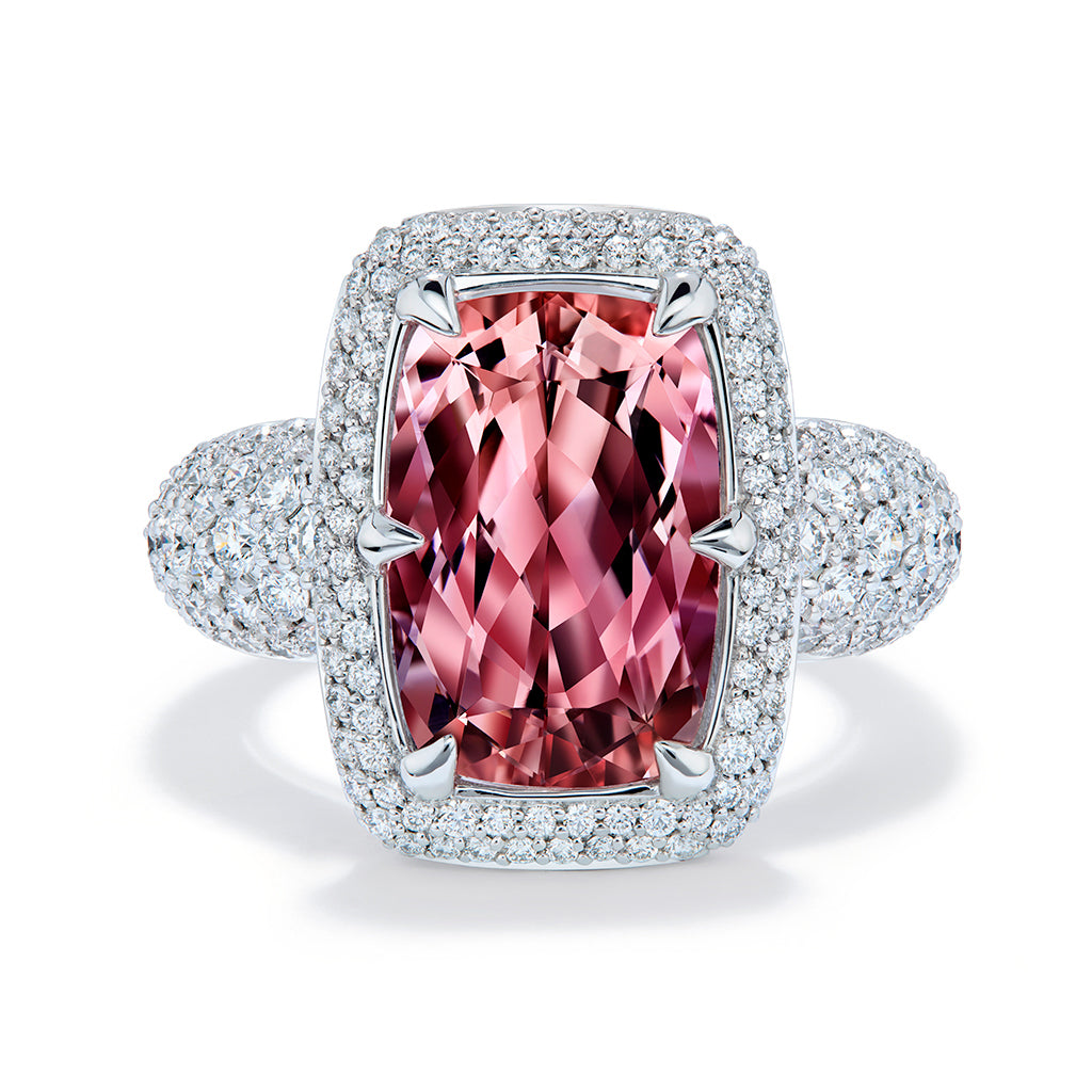 Brazilian Pink Imperial Topaz Ring with D Flawless Diamonds set in 18K White Gold