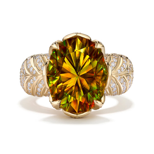 Madagascar Sphene Ring with D Flawless Diamonds set in 18K Yellow Gold