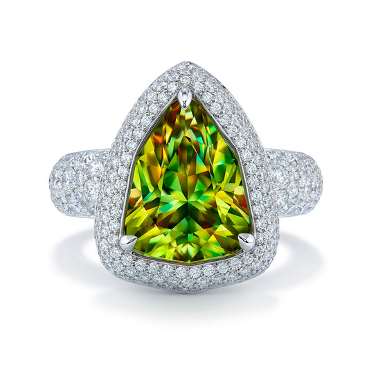 Russian Sphene Ring with D Flawless Diamonds set in 18K White Gold
