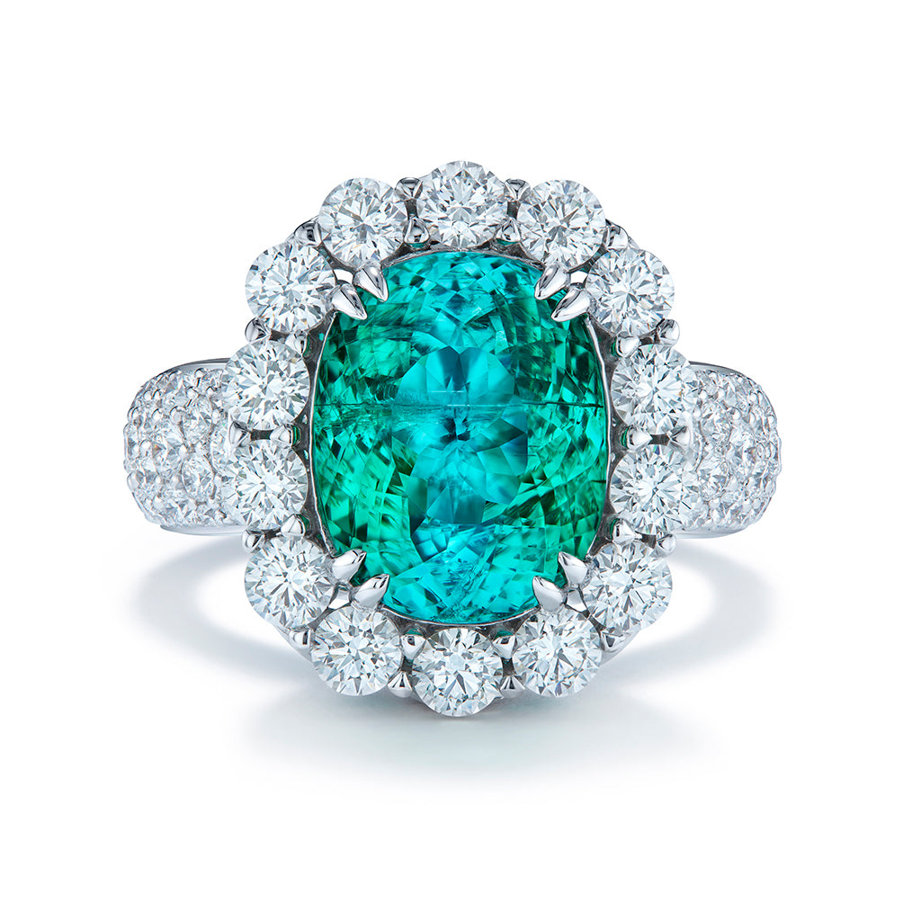 Neon Paraiba Tourmaline Ring with D Flawless Diamonds set in 18K White Gold