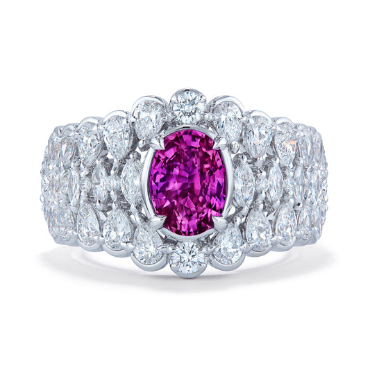 Unheated Vivid Pink Sapphire Ring with D Flawless Diamonds set in 18K White Gold