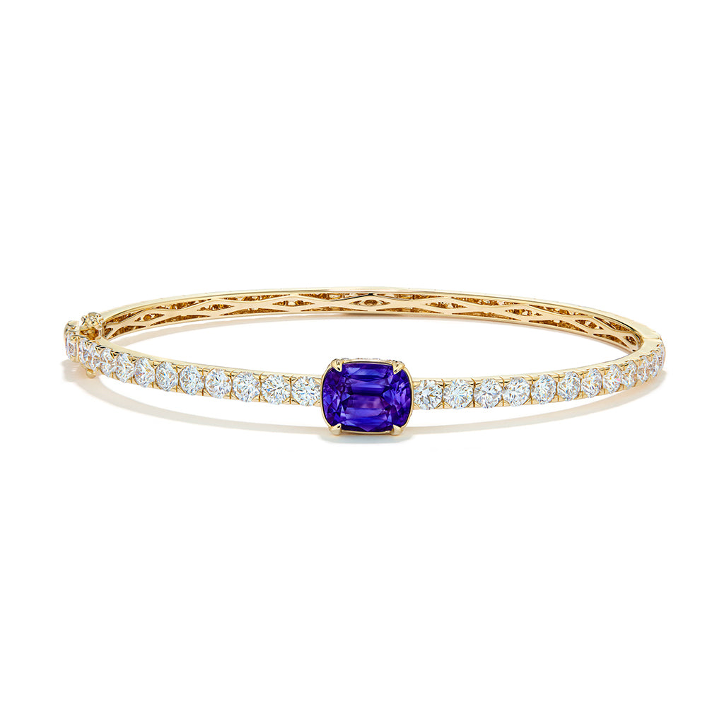 Unheated Kashmir Blue Sapphire Bangle with D Flawless Diamonds set in 18K Yellow Gold