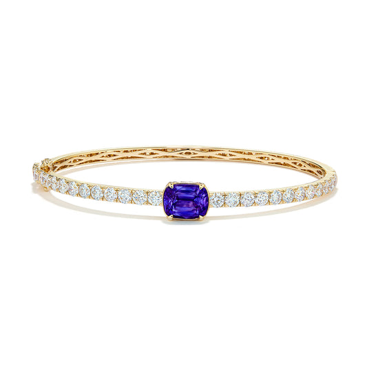 Unheated Kashmir Blue Sapphire Bangle with D Flawless Diamonds set in 18K Yellow Gold