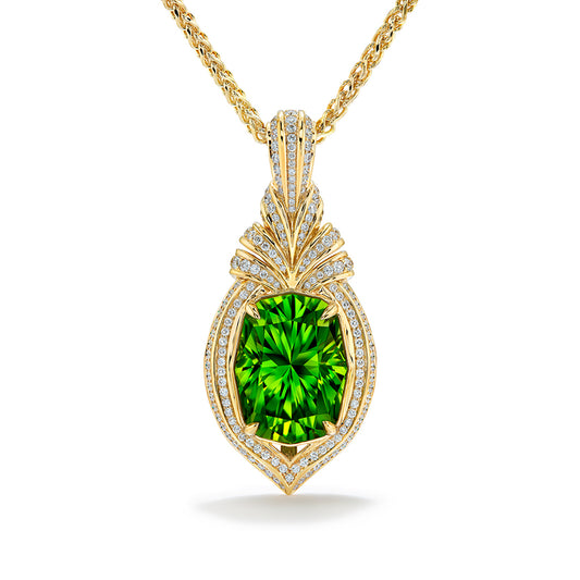 Zabargad Peridot Necklace with D Flawless Diamonds set in 18K Yellow Gold