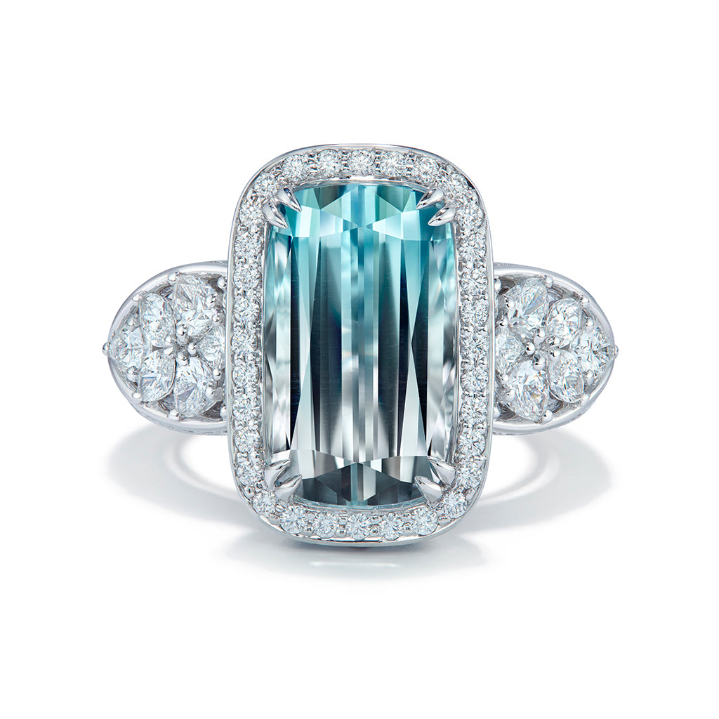 Natural Flawless Bi Color Topaz Ring with D Flawless Diamonds set in 18K White Gold