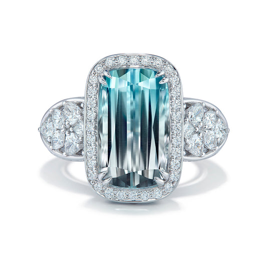 Natural Flawless Bi Color Topaz Ring with D Flawless Diamonds set in 18K White Gold