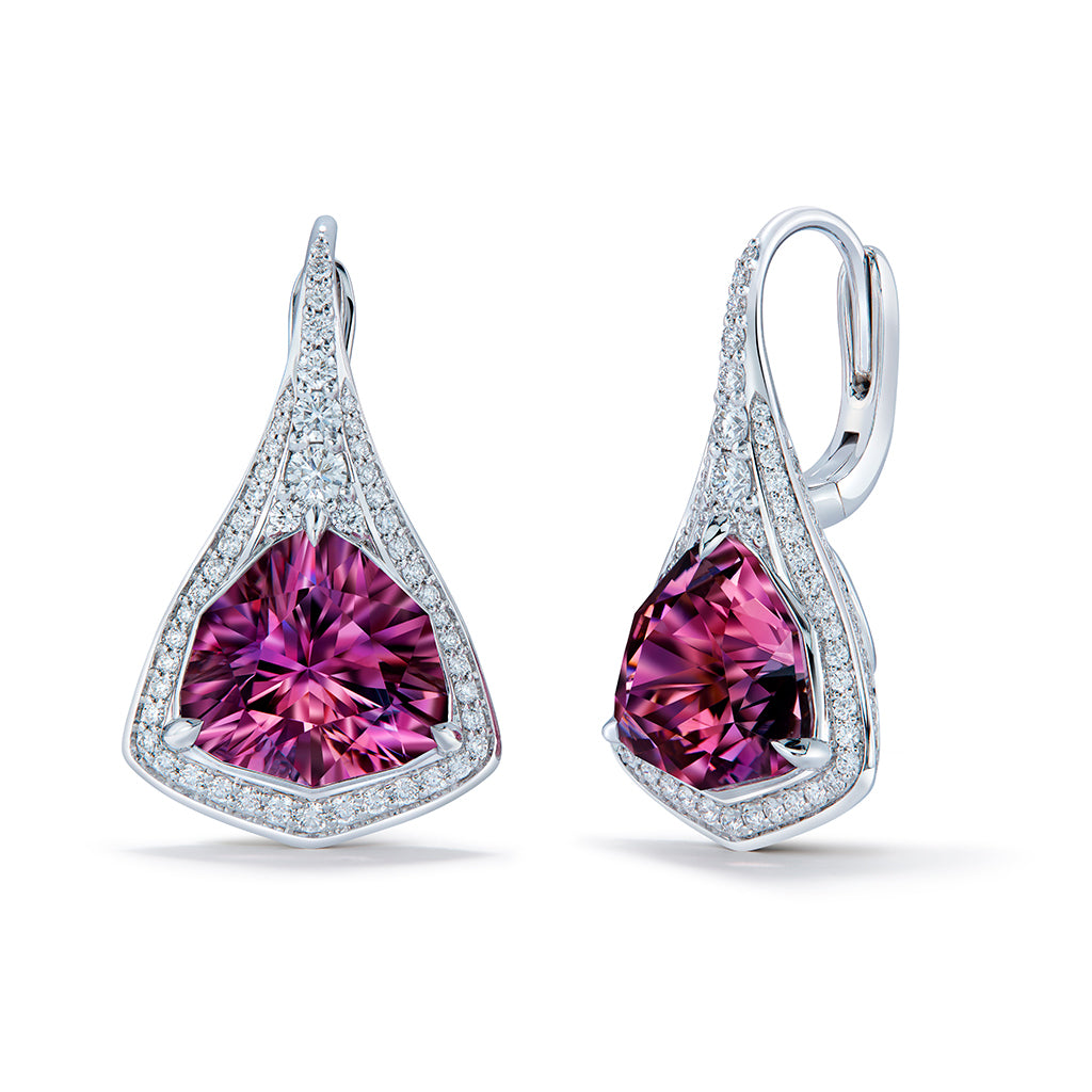 Neon Titanium Tourmaline Earrings with D Flawless Diamonds set in 18K White Gold