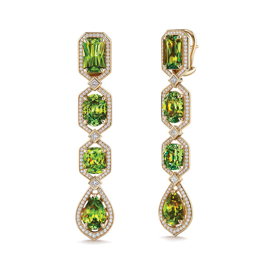 Russian Sphene Earrings with D Flawless Diamonds set in 18K Yellow Gold