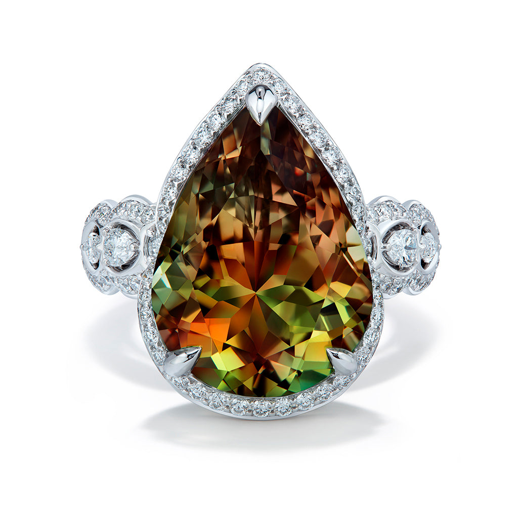 Zultanite Ring with D Flawless Diamonds set in 18K White Gold