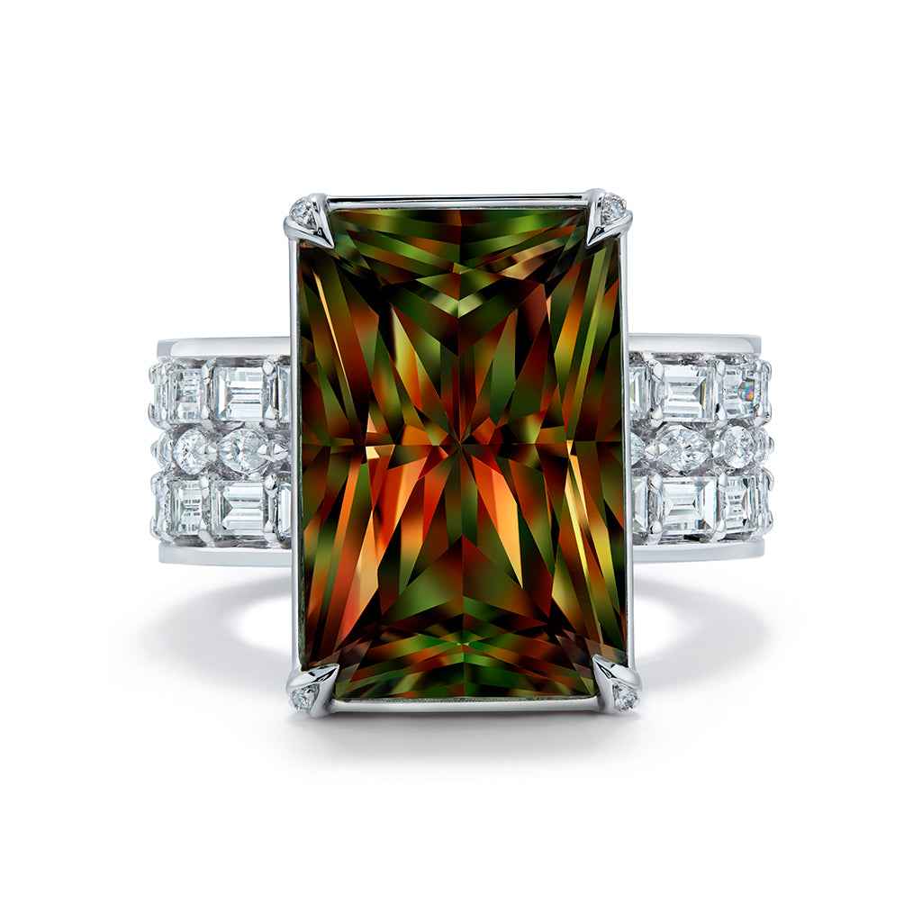 Zultanite Ring with D Flawless Diamonds set in 18K White Gold