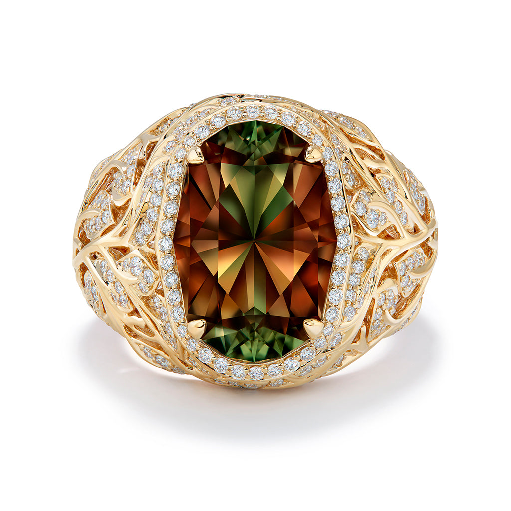 Zultanite Ring with D Flawless Diamonds set in 18K Yellow Gold