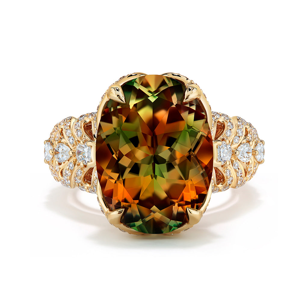 Zultanite Ring with D Flawless Diamonds set in 18K Yellow Gold