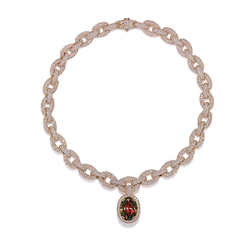 The Kat Florence Chameleon Alexandrite Necklace with D Flawless Diamonds set in 18K Yellow Gold