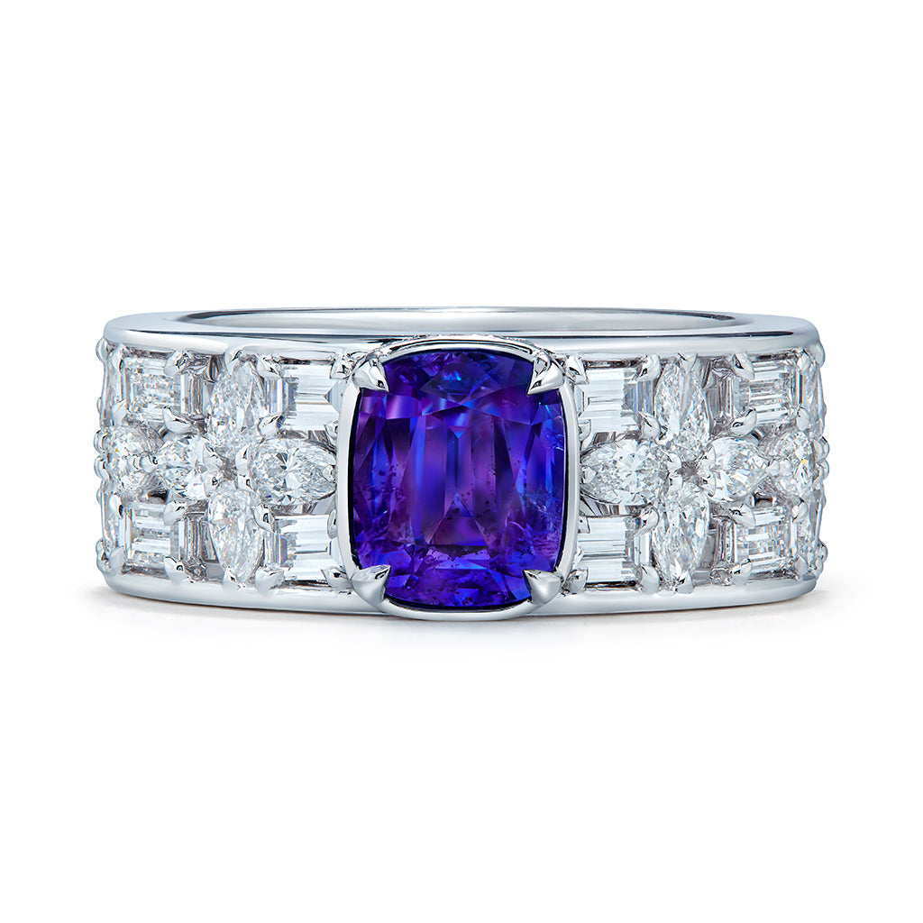 Unheated Kashmir Sapphire Ring with D Flawless Diamonds set in 18K White Gold