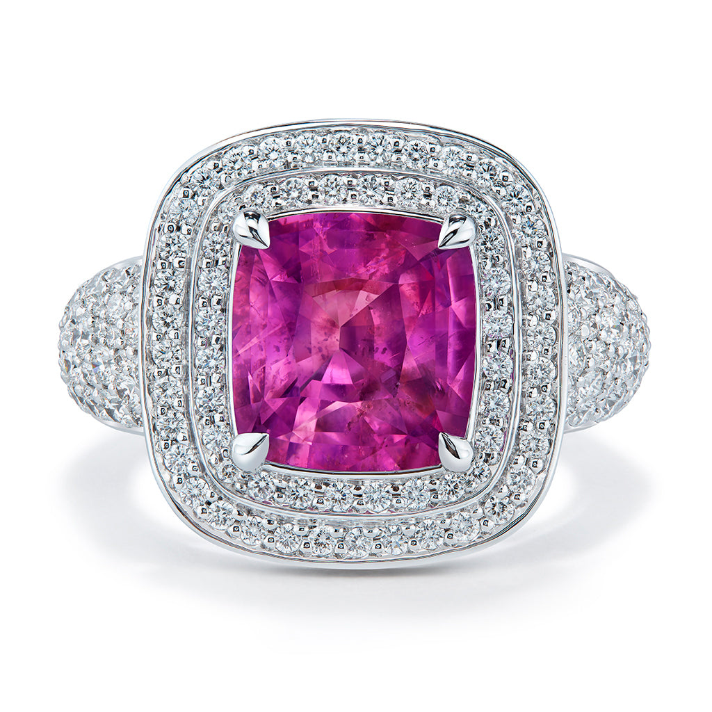 Unheated Magenta Kashmir Sapphire Ring with D Flawless Diamonds set in 18K White Gold