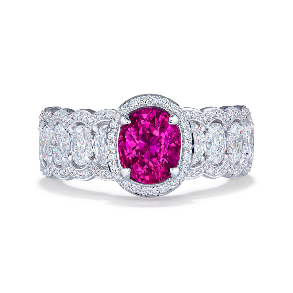 Unheated Hot Pink Sapphire Ring with D Flawless Diamonds set in 18K White Gold