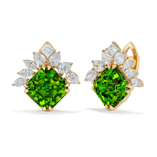 Zabargad Peridot Earrings with D Flawless Diamonds set in 18K Yellow Gold